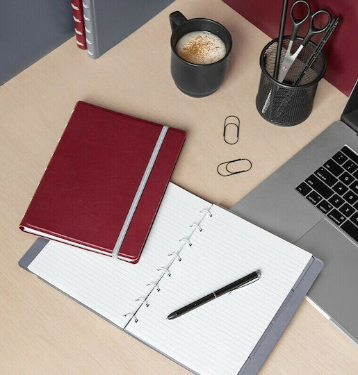 Filofax Notebook Notizbuch Spirale 56 Blätter A5 Geregelt mit Gummiband Rot