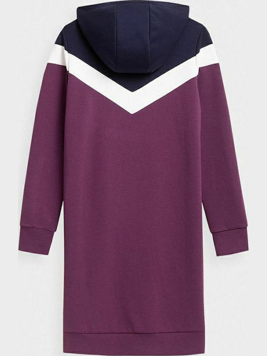 Mini Athletic Dress Long Sleeve with Hood Purple