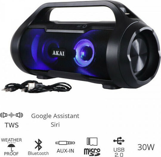 Akai Proffesional ABTS-50 Ηχείο Bluetooth 30W με Ραδιόφωνο και Διάρκεια Μπαταρίας έως 7 ώρες Μαύρο