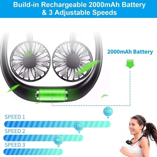 Factory Neck Fan USB Rechargeable 2000mAh Black 27781