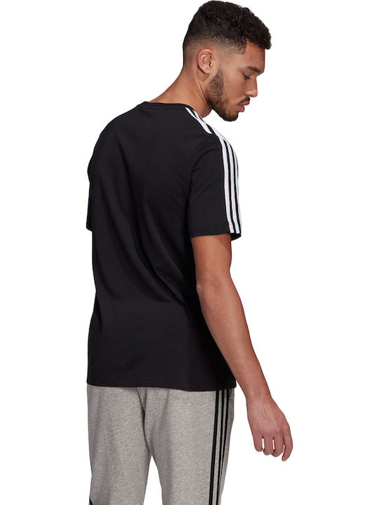 Adidas Essentials 3-Stripes Ανδρικό T-shirt Μαύρο με Λογότυπο