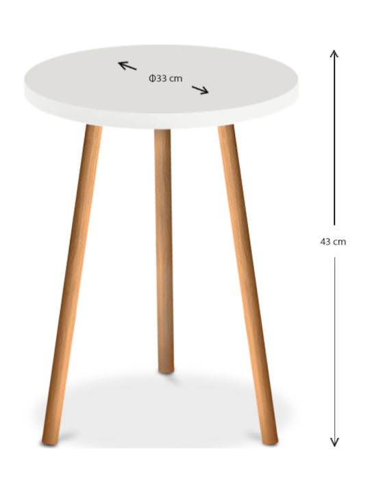 Roma Round Wooden Side Table Λευκό L33.5xW33.5xH46cm