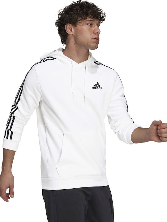 Essentials 3-Stripes Φούτερ με Κουκούλα Λευκό