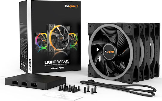 Be Quiet Light Wings Case Fan 120mm (1700rpm / 41.51cfm) with ARGB Lighting and 4-Pin PWM Connection 3pcs