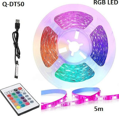 Andowl Αδιάβροχη Ταινία LED Τροφοδοσίας USB (5V) RGB Μήκους 5m και 6 LED ανά Μέτρο με Τηλεχειριστήριο Τύπου SMD5050