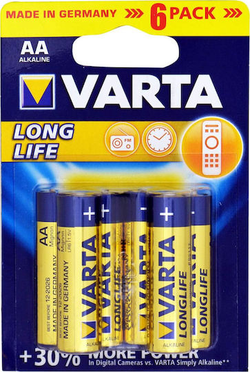 Varta 6 Pack Alkaline Batteries AA LongLife 1.5V