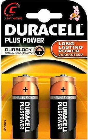 Duracell 2 Pack Alkaline Batteries C Plus Power 1.5V