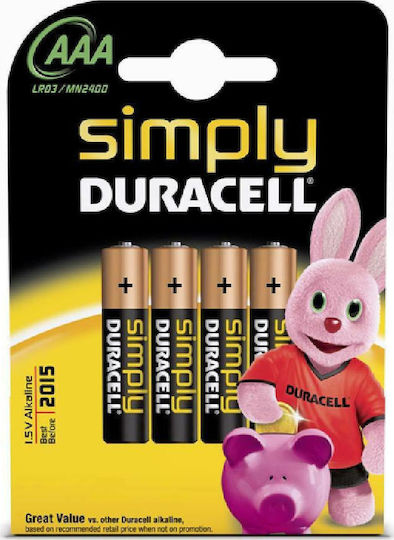 Duracell 4 Pack Alkaline Batteries AAA Simply 1.5V