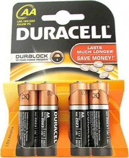 Duracell 4 Pack Alkaline Batteries AA 1.5V