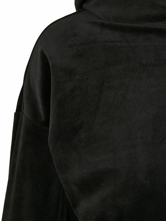 Cropped Women's Velvet Sweatshirt with Hood Black