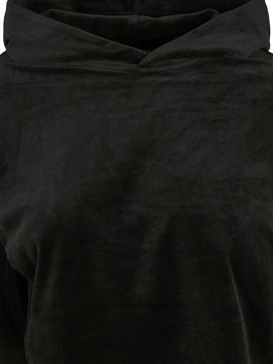 Cropped Women's Velvet Sweatshirt with Hood Black