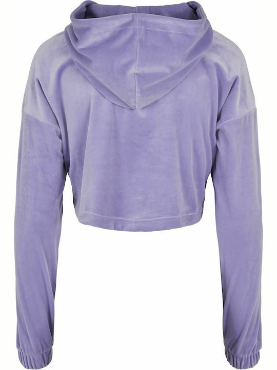 Cropped Women's Sweatshirt Velvet Hooded Purple