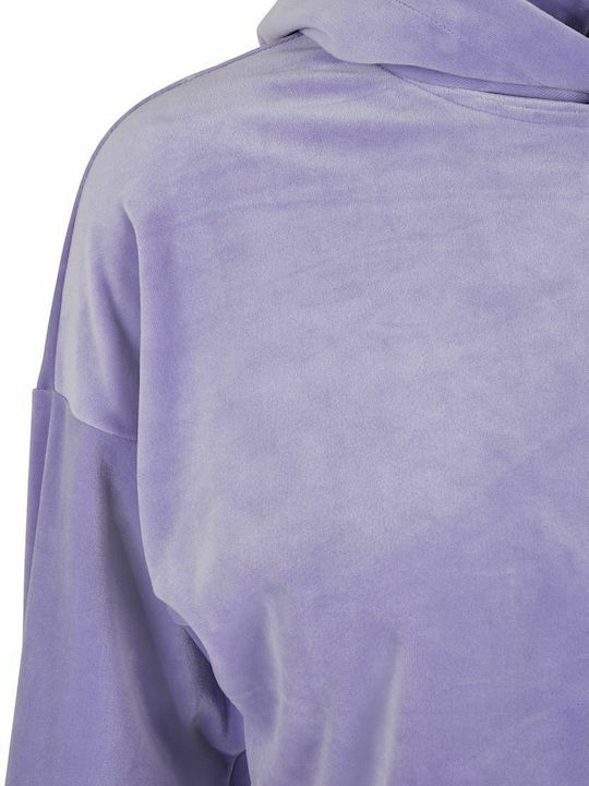 Cropped Women's Sweatshirt Velvet Hooded Purple