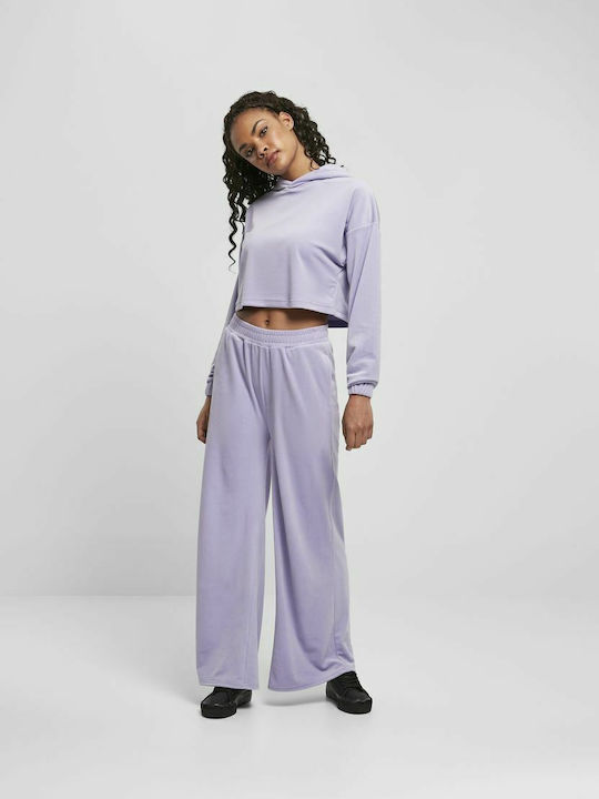 Cropped Women's Sweatshirt Velvet Hooded Purple