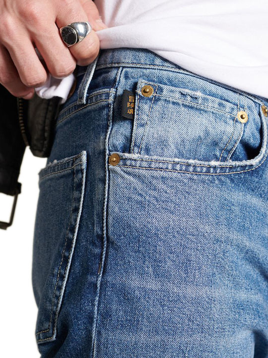Pantaloni Jeans pentru Bărbați cu Croială Slim Straight Albastru