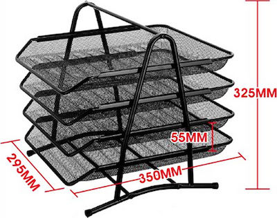 Tavă pentru Documente Metalic cu 4 Rafturi Motarro MI005-3 Negru 35x32.5x29.5cm.
