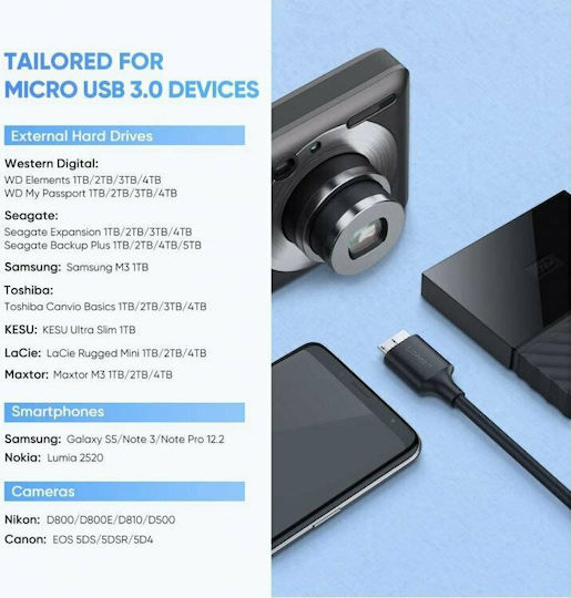 Ugreen USB 3.0 Cable USB-C male - micro USB-B Μαύρο 1m 20103