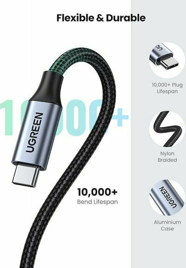 Ugreen US372 Braided USB 3.1 Video Cable USB-C male - USB-C female 100W Μαύρο 0.5m 80810