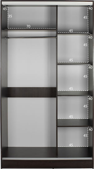 Double Door Wardrobe Sliding with Mirror Wenge 120x60x220cm