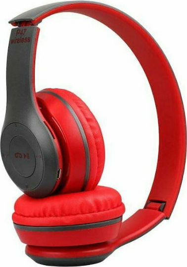P47 Wireless BT On Ear Headphones with Radio with 10 hours of Operation Red