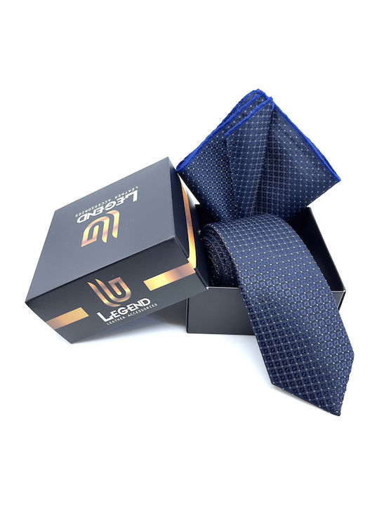 Legend Accessories Σετ Ανδρικής Γραβάτας Συνθετική με Σχέδια σε Navy Μπλε Χρώμα