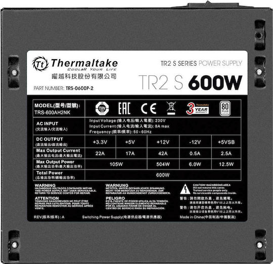 Thermaltake TR2 S 600W Black Computer Power Supply Full Wired 80 Plus Standard