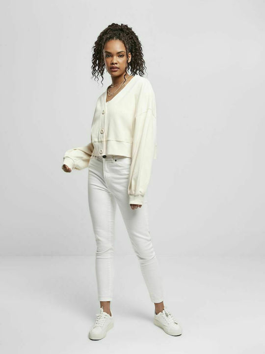 Short Women's Knitted Cardigan White Sand