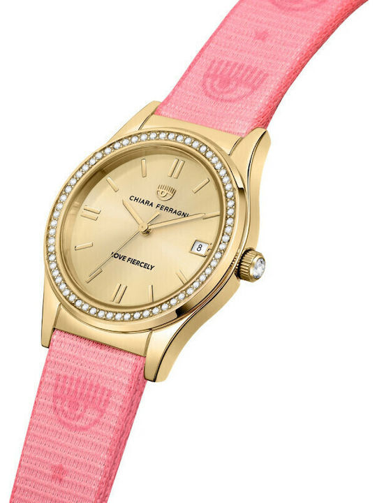 Chiara Ferragni Conteporary Rosa Armband Kristalle Damen Uhr mit Rosa Lederarmband