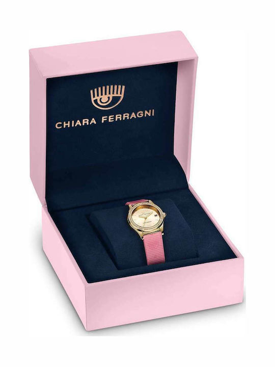 Chiara Ferragni Conteporary Rosa Armband Kristalle Damen Uhr mit Rosa Lederarmband