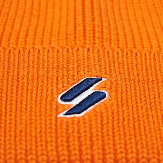 Beanie Ανδρικός Σκούφος με Rib Πλέξη σε Πορτοκαλί χρώμα