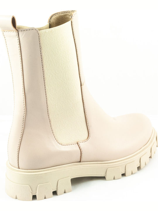 Leder Stiefeletten Damen Cream