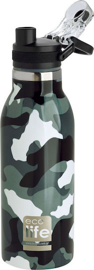 Ecolife Thermos Recyclable Bottle Thermos Stainless Steel BPA Free 550ml Camouflage with Mouthpiece and Straw