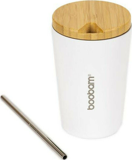 Boobam Cup Ποτήρι Θερμός Ανοξείδωτο 350ml Λευκό με Καλαμάκι