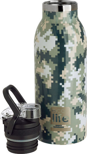 Ecolife Thermos Recyclable Bottle Thermos Stainless Steel BPA Free 550ml Green with Mouthpiece and Straw