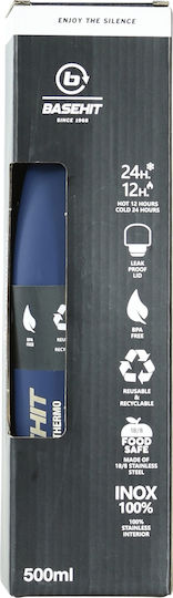 Basehit Recyclable Bottle Thermos Stainless Steel BPA Free 500ml Blue with Straw