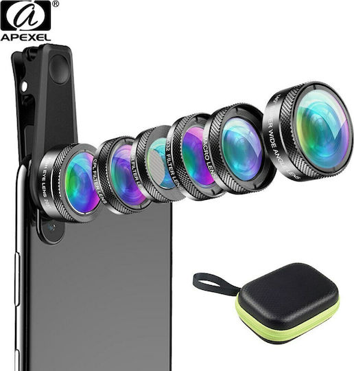 Apexel APL-DG6 Σετ Φακών Κάμερας ​Κινητών Fisheye / Macro / Telephoto / Wide Angle 15x 6τμχ