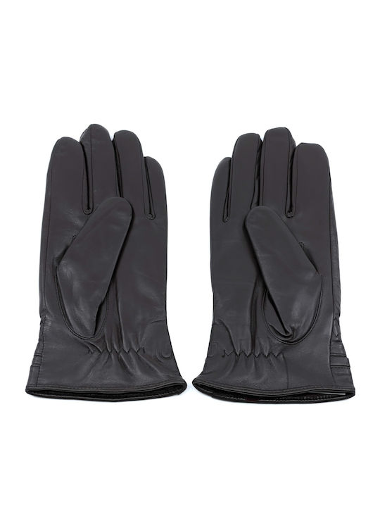 Men's Leather Touch Gloves with Fur Brown 1022