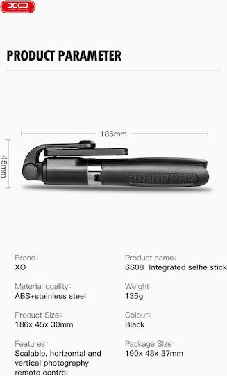 XO SS08 Selfie Stick Cell Phone Tripod Bluetooth Black