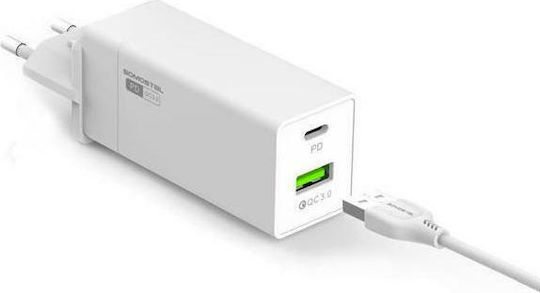Somostel Φορτιστής με Θύρα USB-A και Θύρα USB-C και Καλώδιο Lightning 36W Power Delivery / Quick Charge 3.0 Λευκός (SMS-A80)