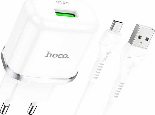 Hoco Φορτιστής με Θύρα USB-A και Καλώδιο micro USB 18W Quick Charge 3.0 Λευκός (N3 Special)