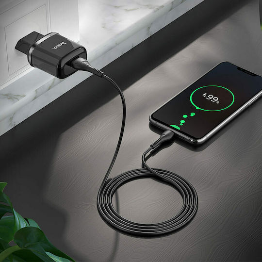 Hoco Charger with USB-A Port and Cable micro USB 18W Quick Charge 3.0 Blacks (N3 Special)