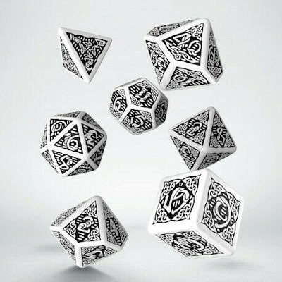 Q Workshop Celtic 3D Dice Set Zaruri Alb & Negru 7 bucăți SCER02