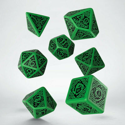 Q Workshop Celtic 3D Dice Set Dice Green & Black 7τμχ SCER15