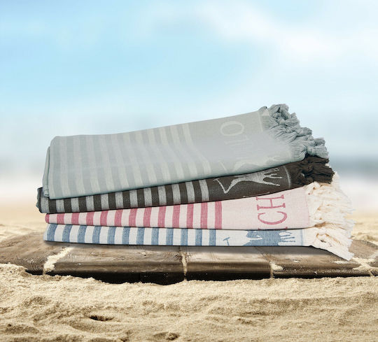 Greenwich Polo Club Beach Towel Pareo Cotton Grey with Fringes 170x90cm