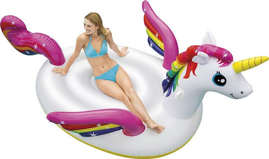 Intex Mega Island Kid's Inflatable Ride On Pool Raft Unicorn with Handles White 287x193cm