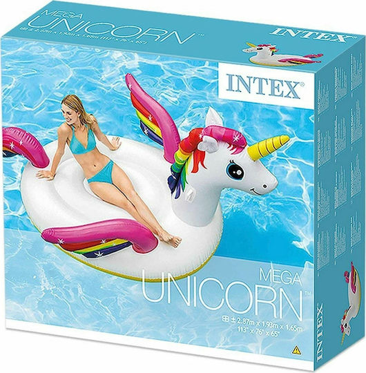 Intex Mega Island Kid's Inflatable Ride On Pool Raft Unicorn with Handles White 287x193cm