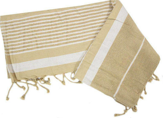 Chios Hellas Beach Towel Cotton Beige with Fringes 170x90cm