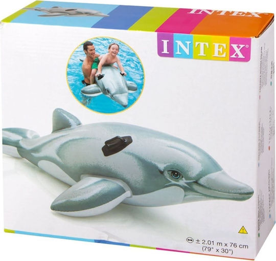 Intex Dolphin Ride On Pentru Copii Saltea Gonflabilă Ride On De Plajă Cu Mânere Gri 175x66cm