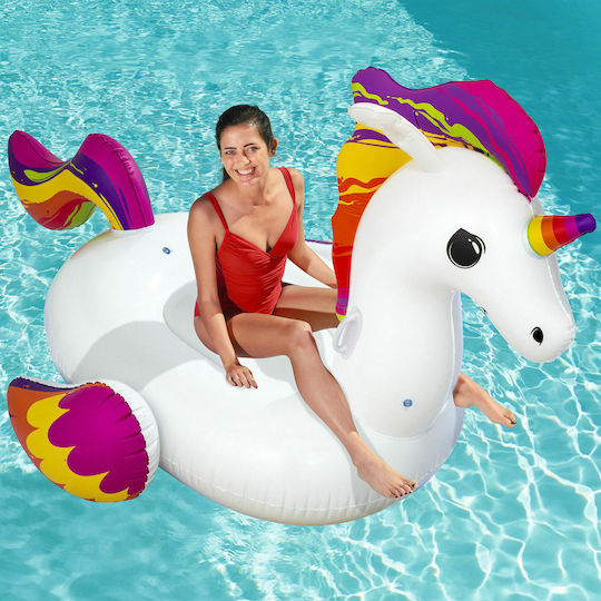 Bestway Φουσκωτό Ride On Θαλάσσης Unicorn με Χειρολαβές Λευκό 224x164cm