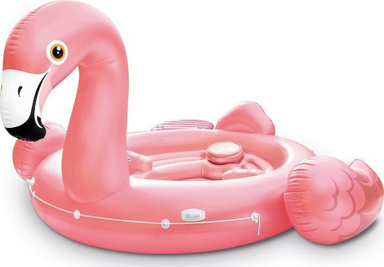 Intex Party Island Φουσκωτό Ride On Θαλάσσης Flamingo με Χειρολαβές Ροζ 422x373cm